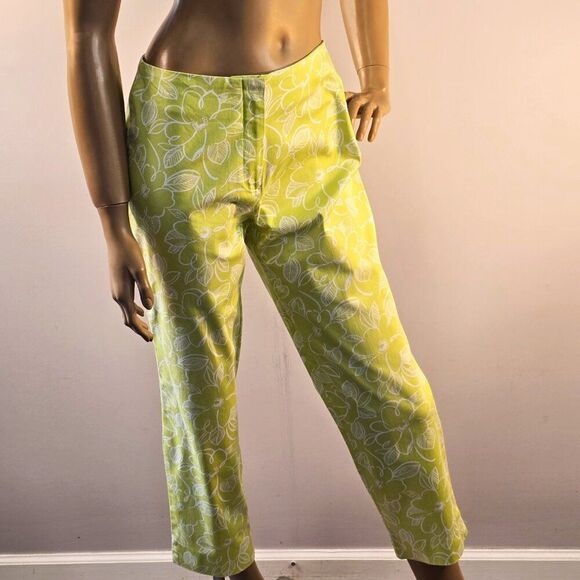 Rafael Cropped Pants Womens Size 6 Light Green Floral White Flat Front - Picture 1 of 11